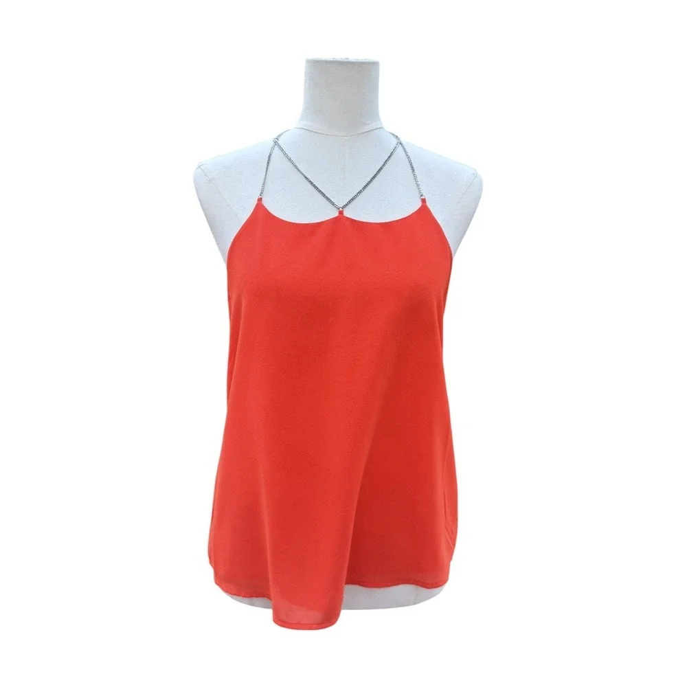 Naked Zebra Neon Orange Chain Strap Tank Top Sleeveless Blouse Small